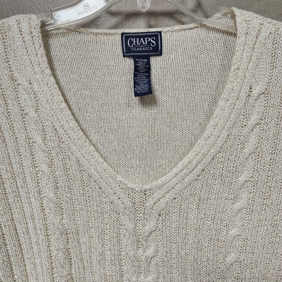 Chaps Beige Cable Knit Sweater with Glitter Size XL - Picture 5 of 9